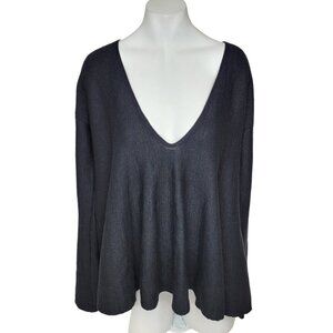 Free People Oversized Linen Blend Bell Sleeve Top  Black